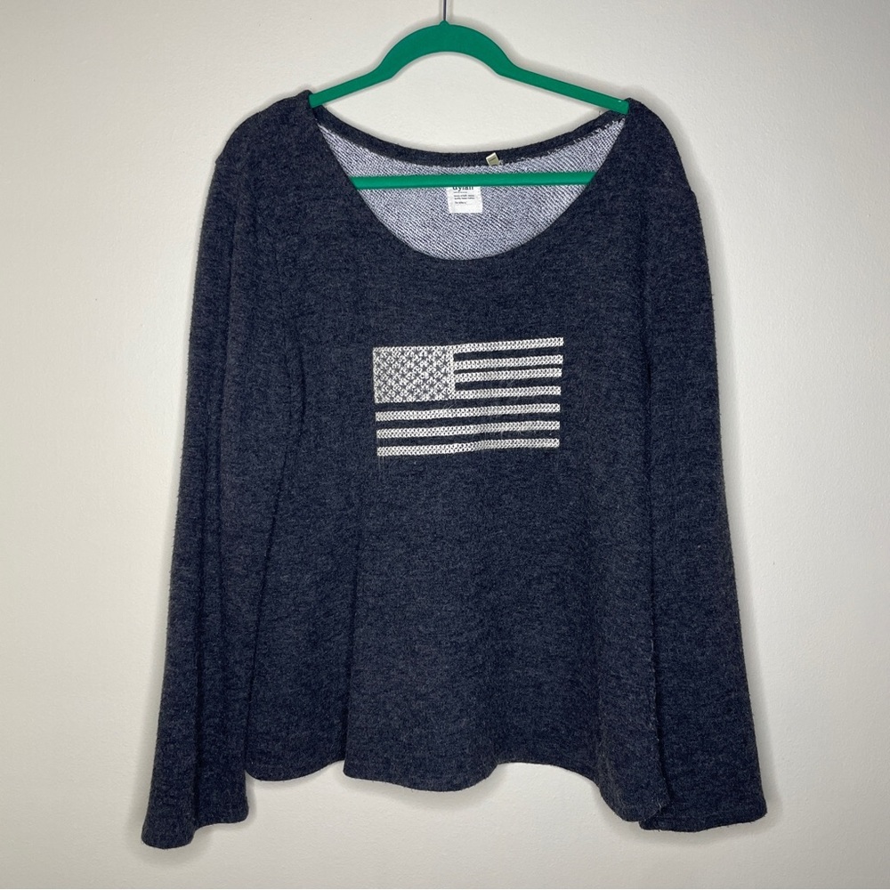 dylan Dark Gray Scoop Neck Sweater with Studded Flag